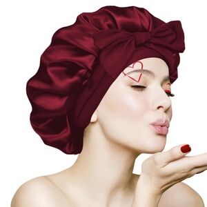Burgandy Silk Bonnet with Tie Band, Adjustable - Large